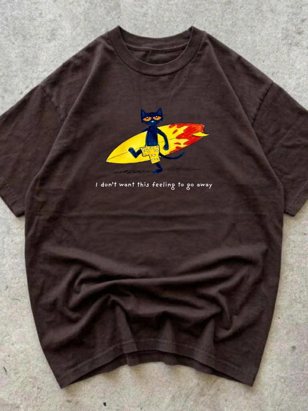 Pet Tee - Brown Cat Surf Graphic Shirt for Cats